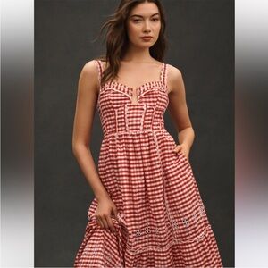 By Anthropologie Sleeveless Sweetheart Gingham Midi Dress